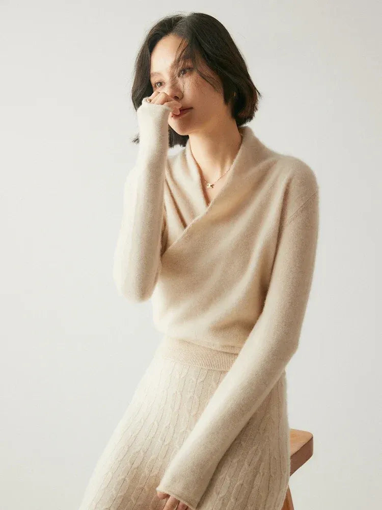 Cashmere wrap sweater med V-hals
