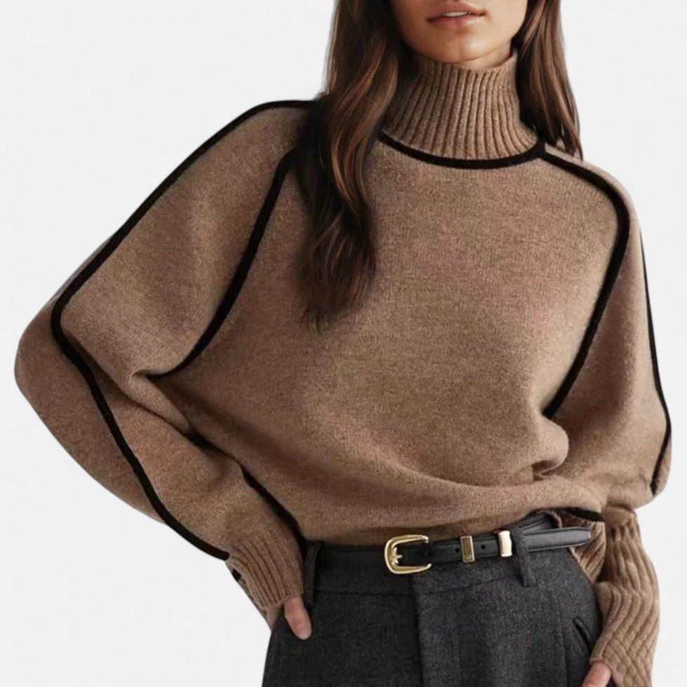 Cashmere rullekrave sweater med kontrast piping