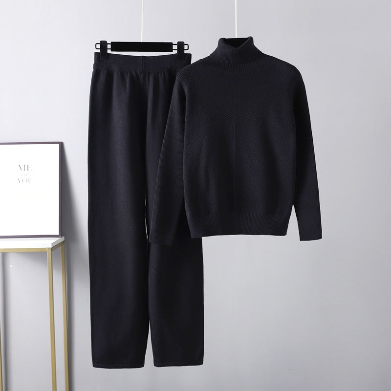 Elegant stickat set med tröja och byxor – Lyxig komfort