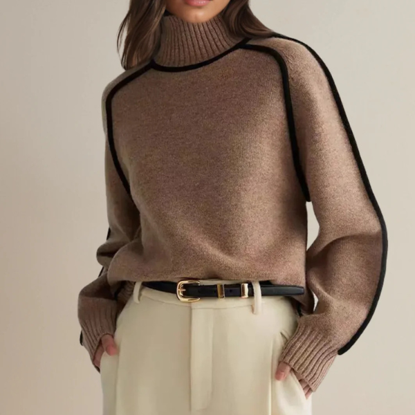Elegant Dame Sweater med Høj Krave til Kølige Dage