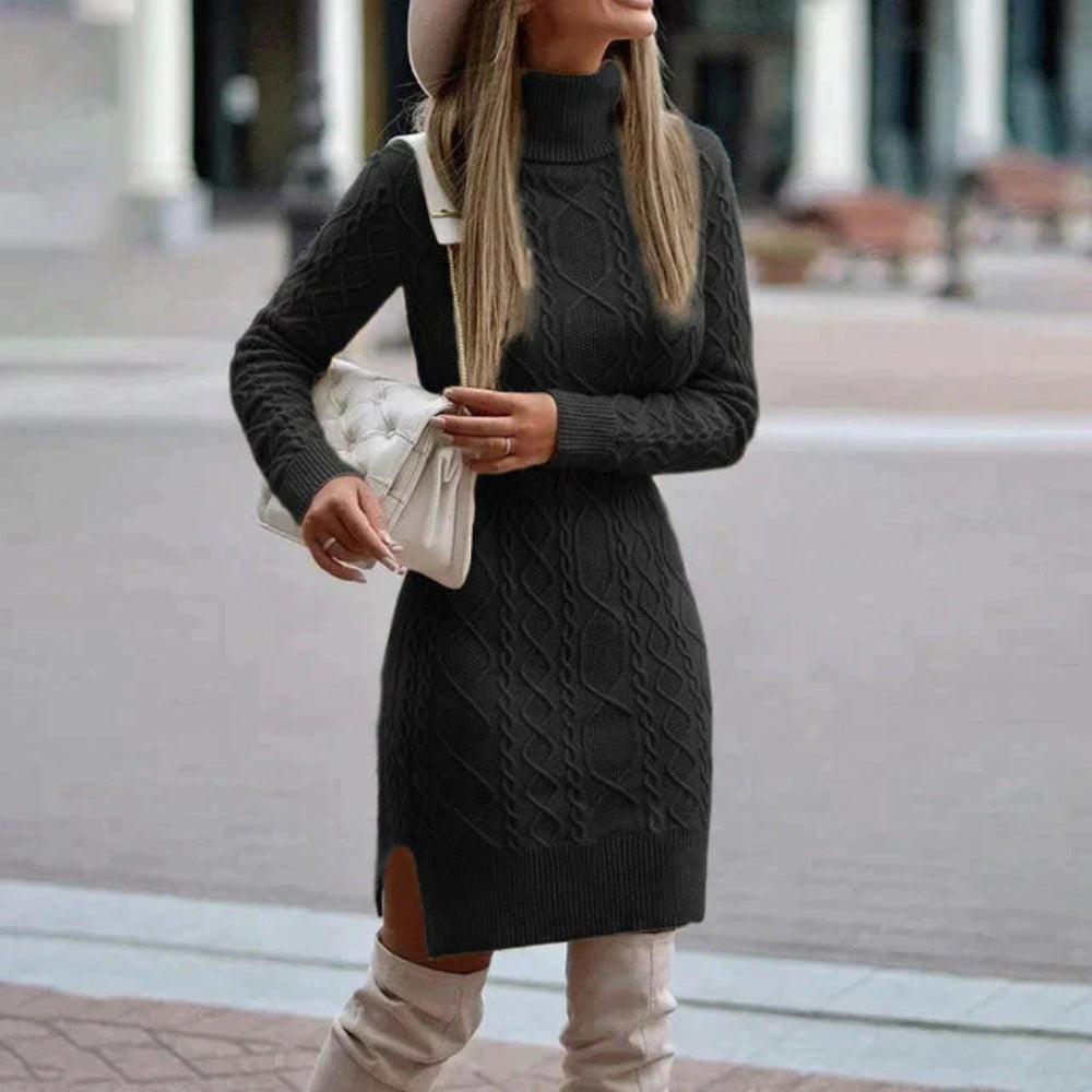 Krammende vinterstrik-mini-kjole - dag- og aftenoutfit