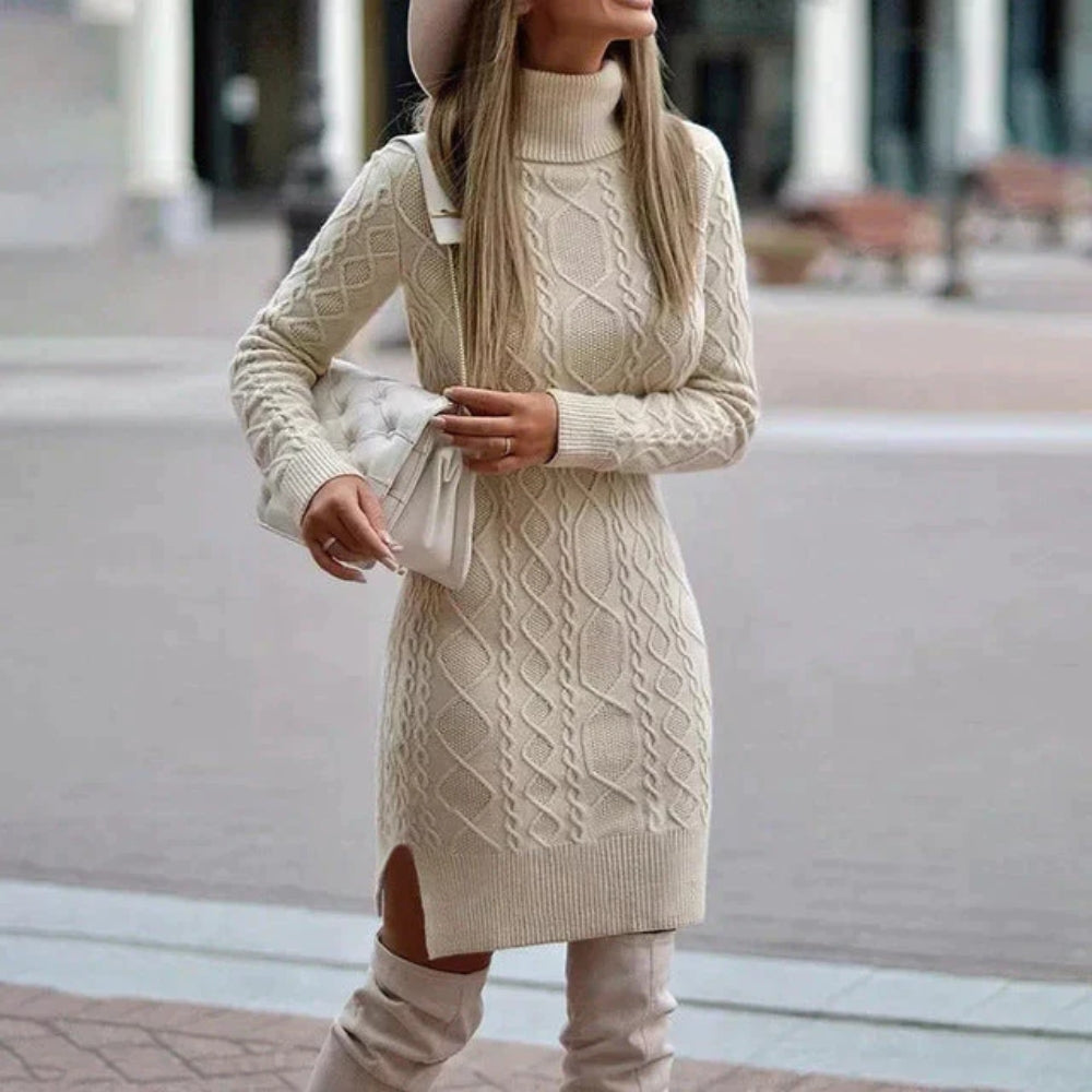 Krammende vinterstrik-mini-kjole - dag- og aftenoutfit