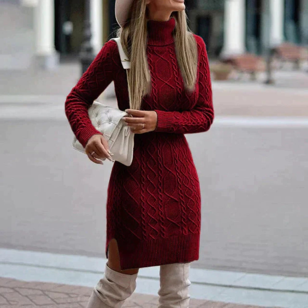 Krammende vinterstrik-mini-kjole - dag- og aftenoutfit