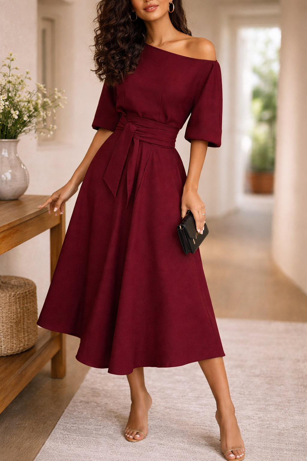 Elegant Off Shoulder Midiklänning i Melina Stil
