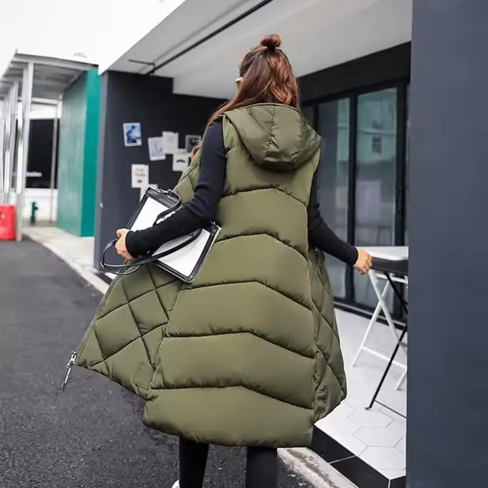 Långskuren puffer-vinterjacka - lätt och glänsande för dam