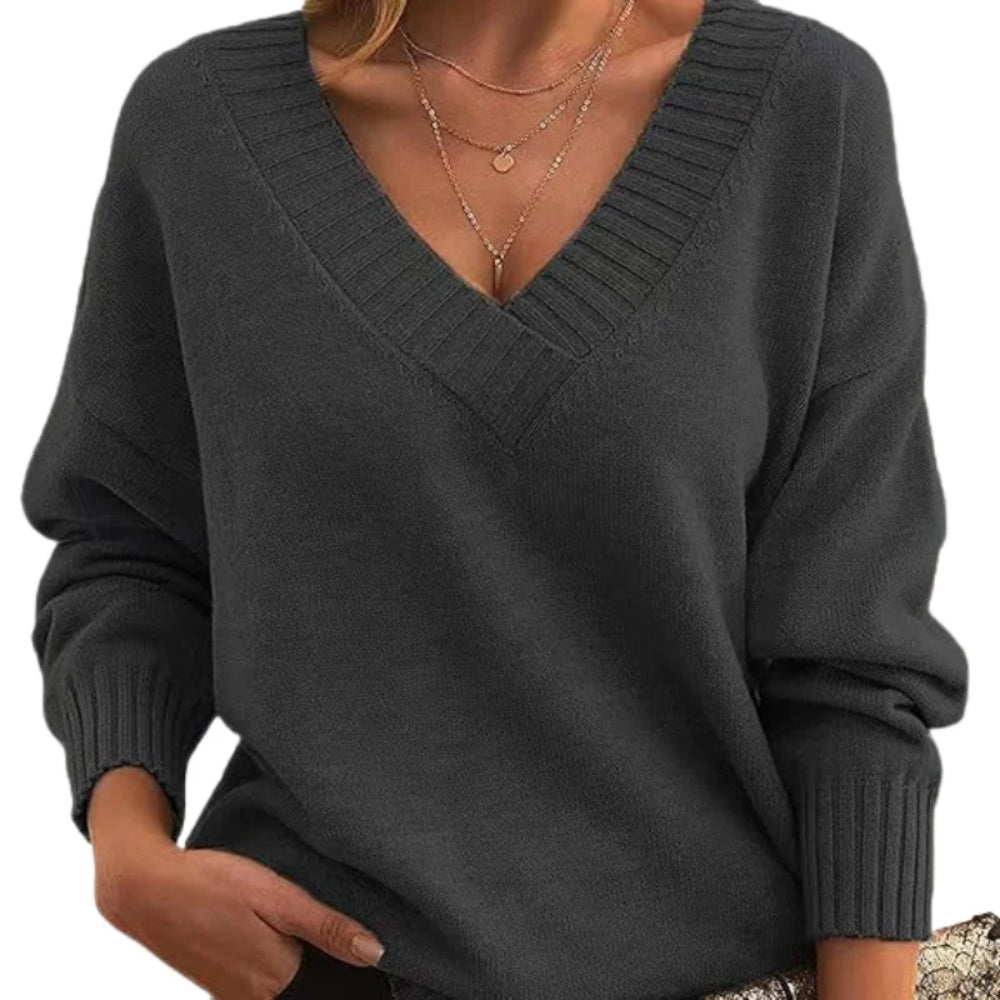 Langærmet pullover med V-hals - top til den kolde årstid til kvinder