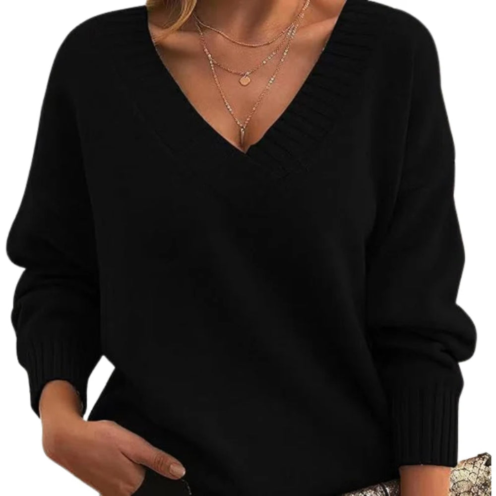 Langærmet pullover med V-hals - top til den kolde årstid til kvinder