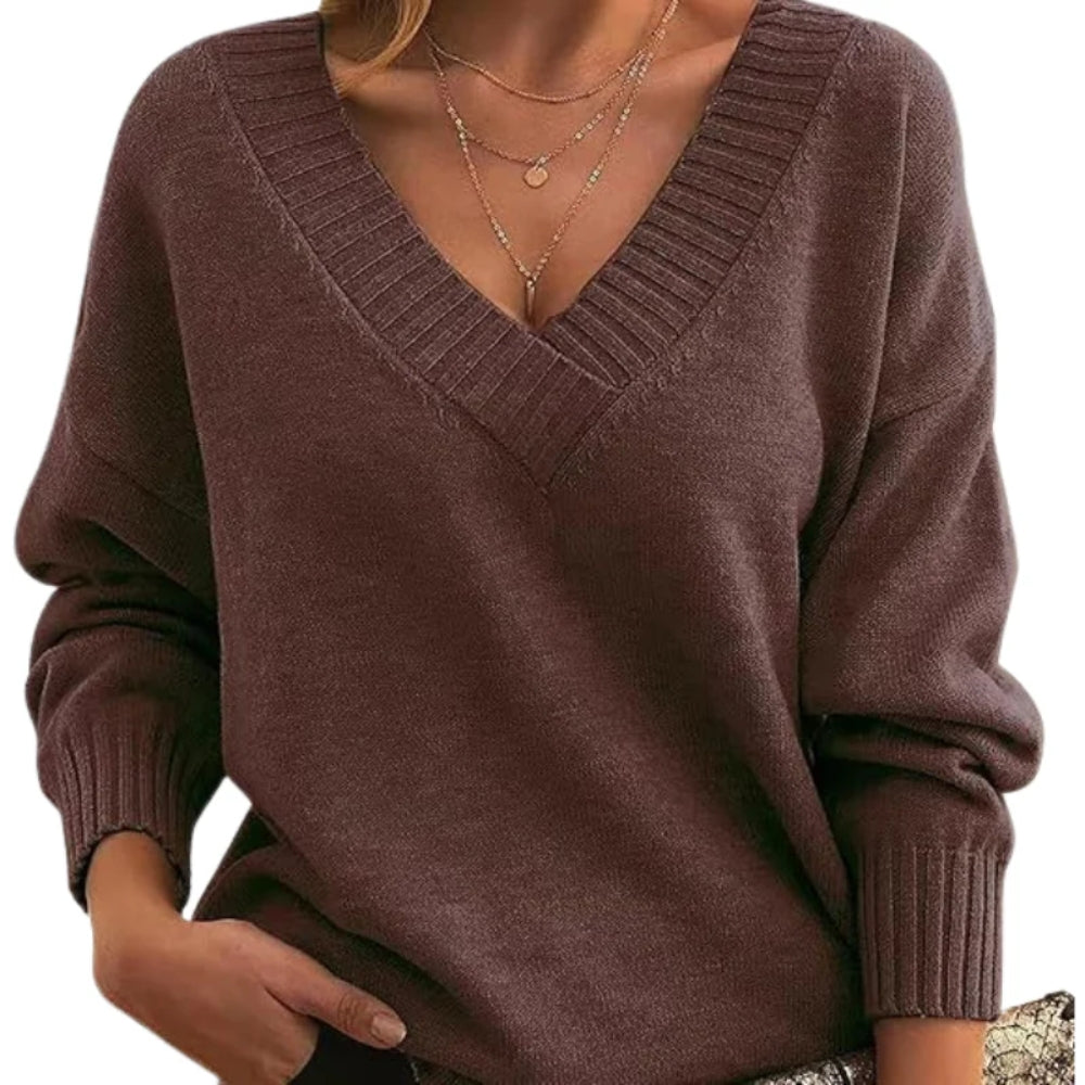Langærmet pullover med V-hals - top til den kolde årstid til kvinder