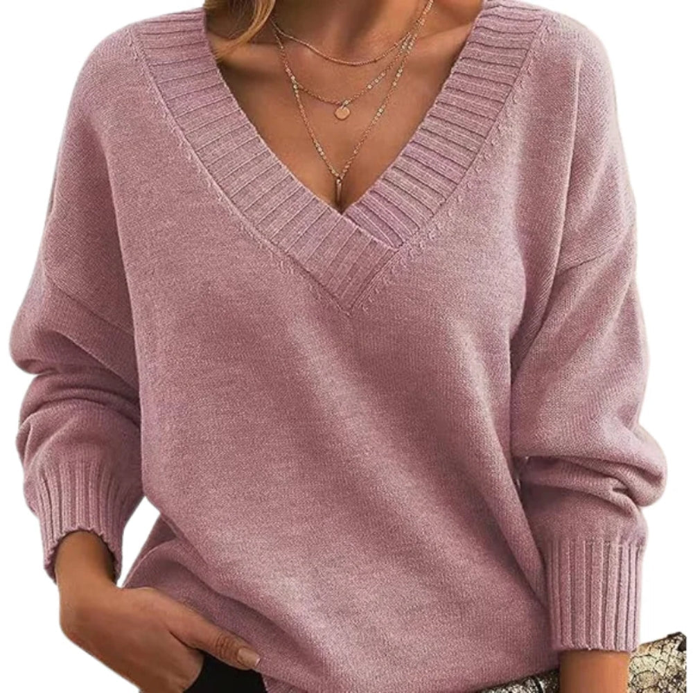 Langærmet pullover med V-hals - top til den kolde årstid til kvinder