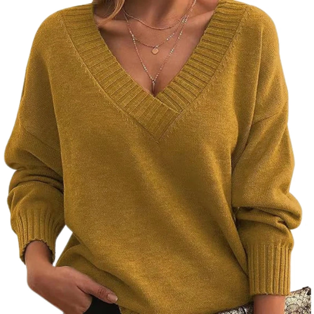 Langærmet pullover med V-hals - top til den kolde årstid til kvinder