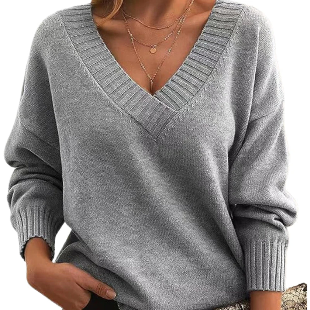 Langærmet pullover med V-hals - top til den kolde årstid til kvinder