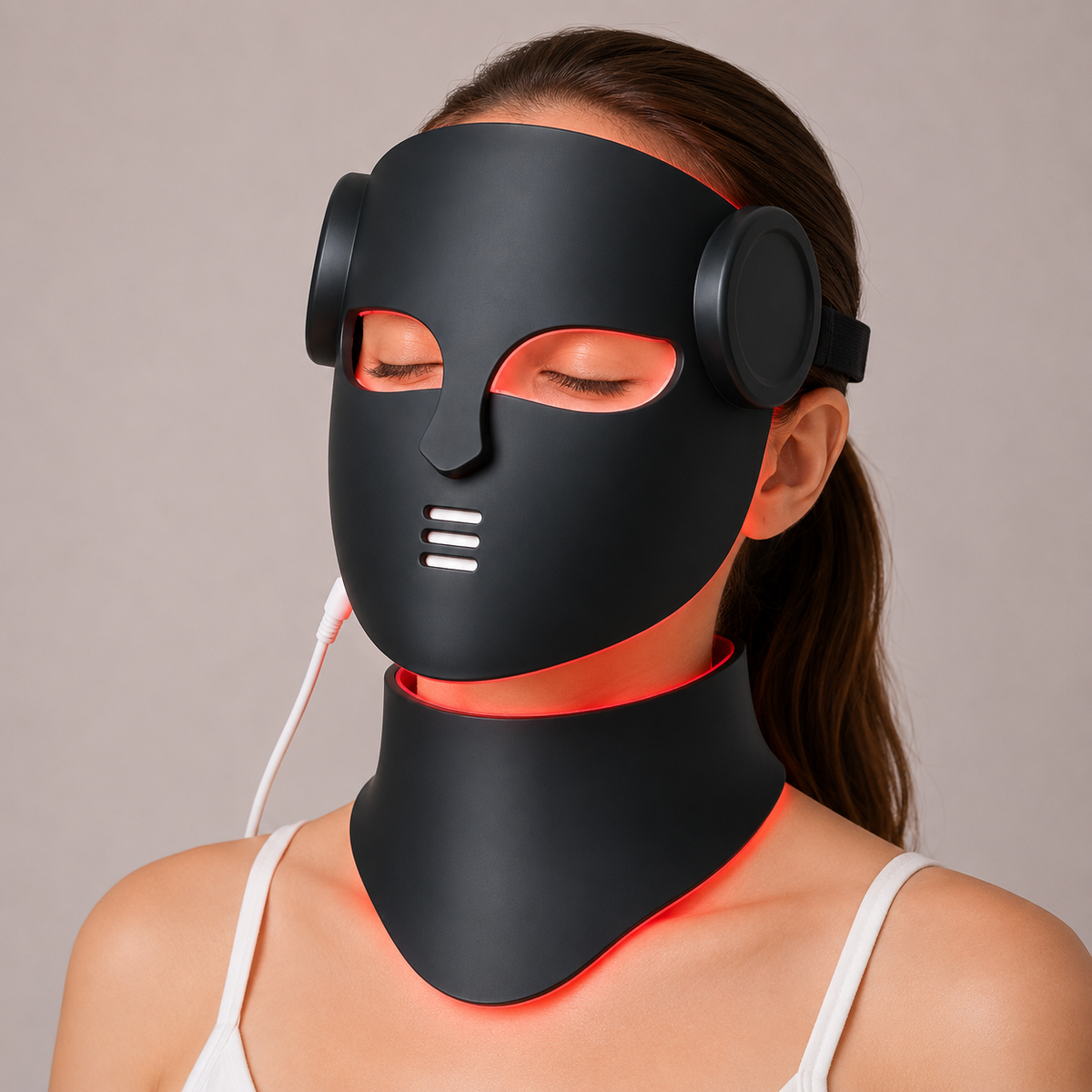 Ansiktsmask med LED Rött Ljus – 8 Ljuslägen, Flexibel Silikon & Valfri Nackpanel