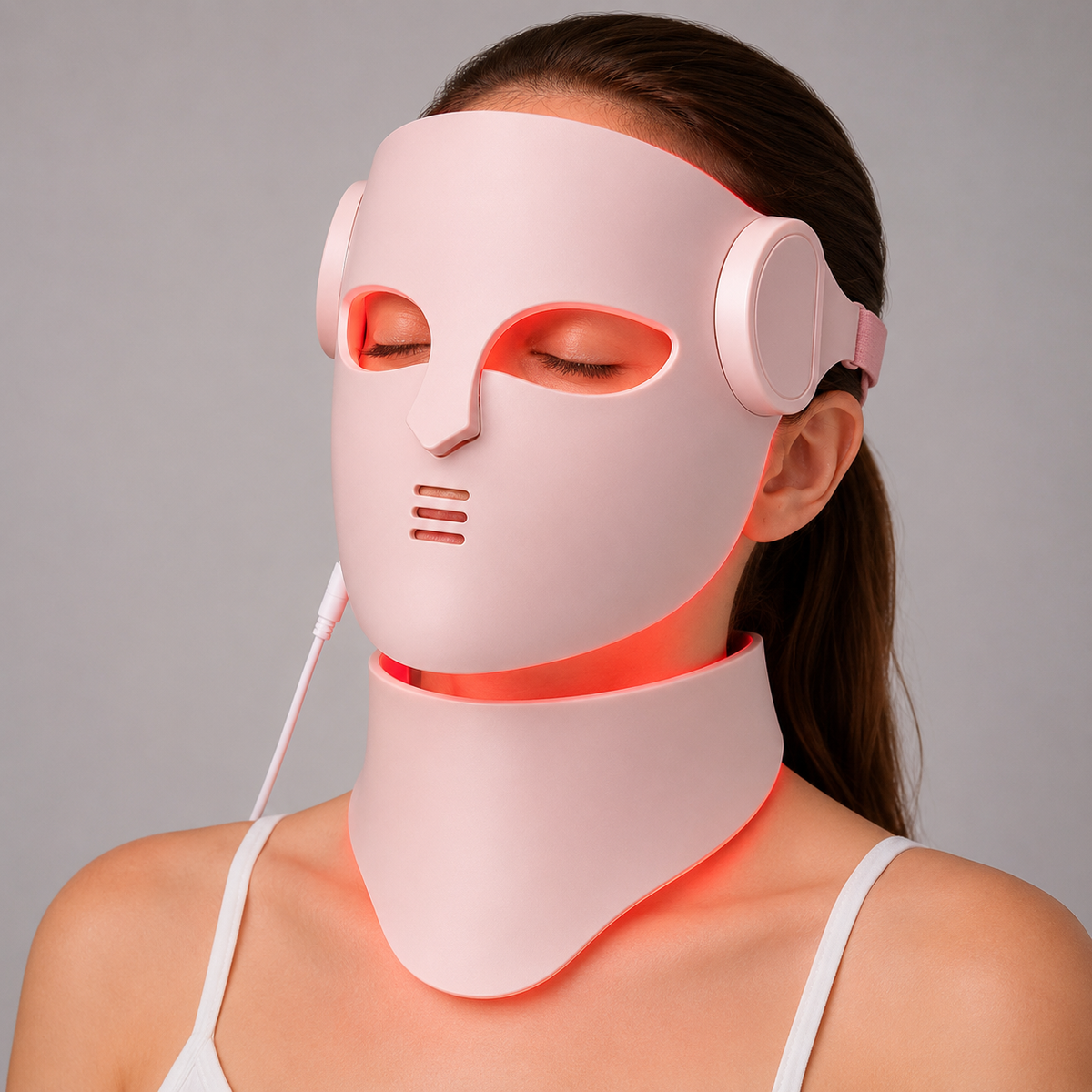Ansiktsmask med LED Rött Ljus – 8 Ljuslägen, Flexibel Silikon & Valfri Nackpanel