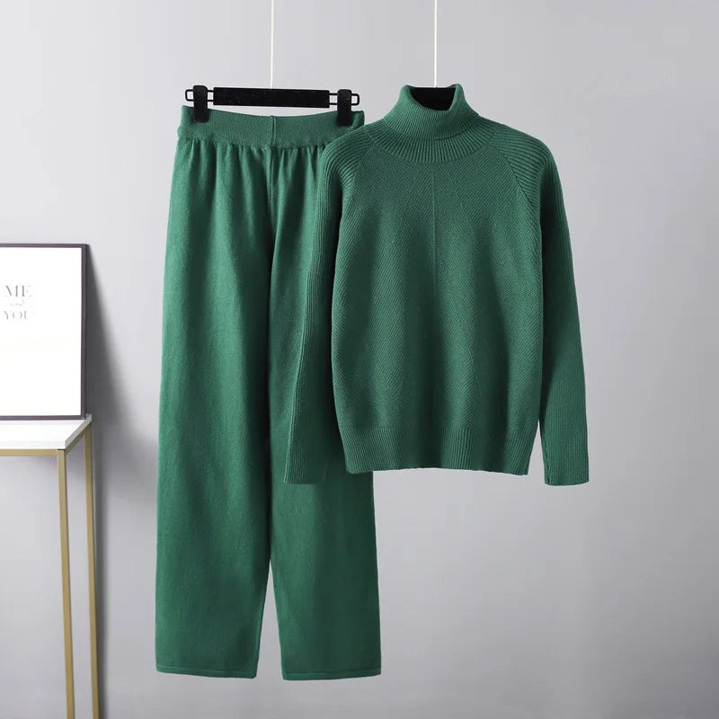 Elegant stickat set med tröja och byxor – Lyxig komfort
