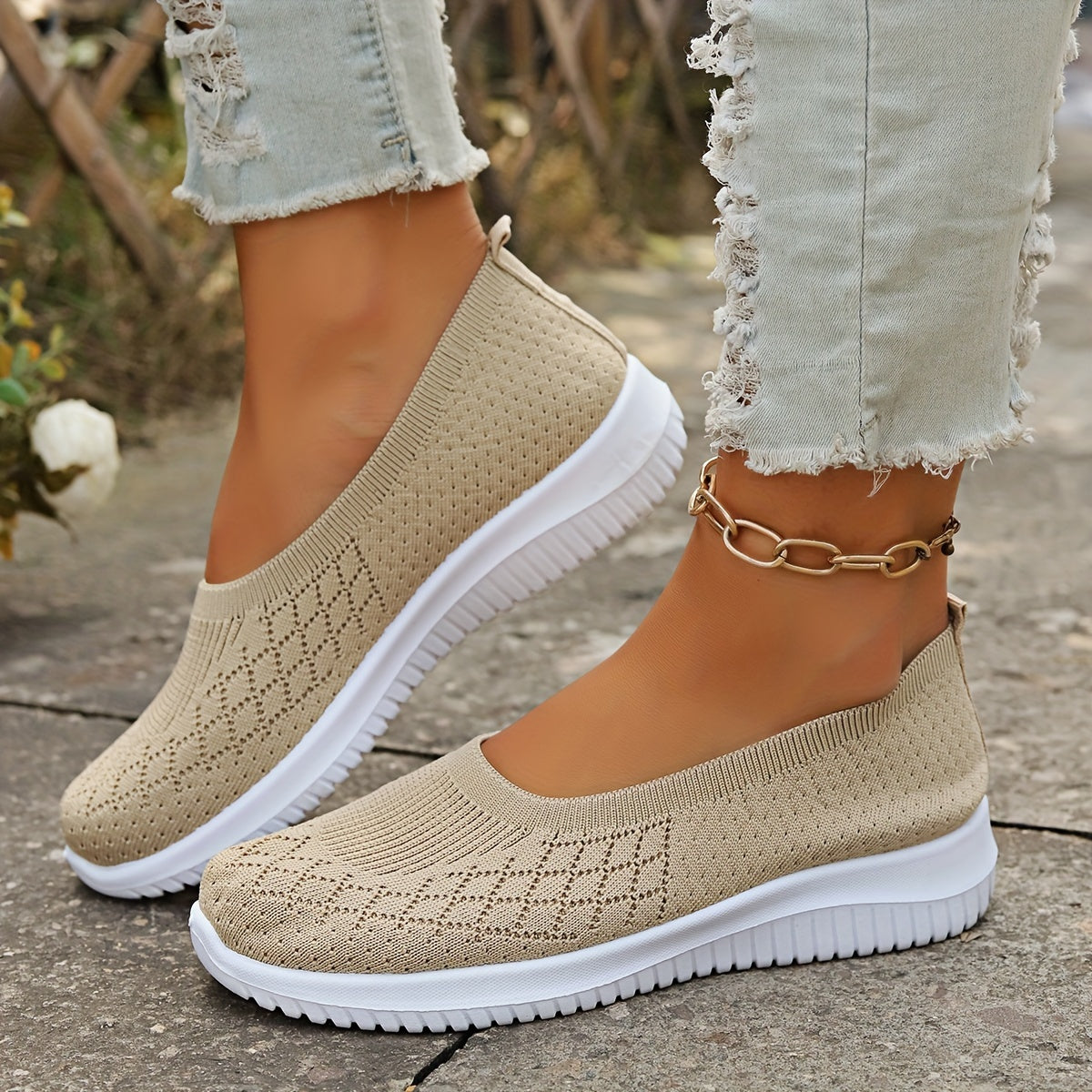 Stickade Slip-On Skor för Dam - Elena Modell