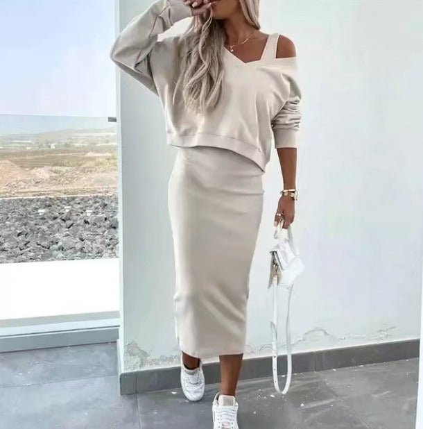 Vera | Elegant Damset med Stickad Tröja och Midiklänning