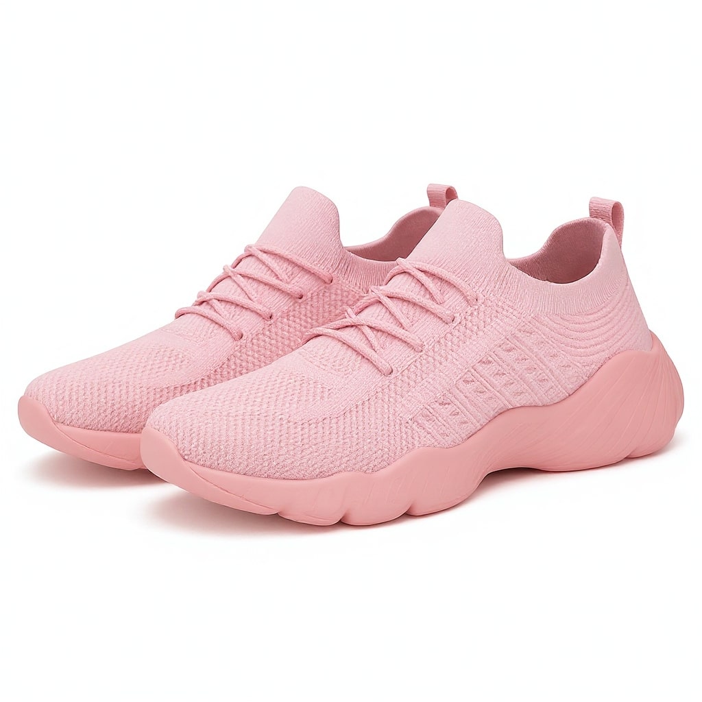 Sneakers i stickad mesh med snörning – ortopedisk design
