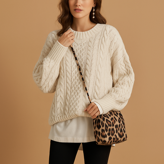 Chunky Knit Oversized Jumper til Kvinder med Rund Hals