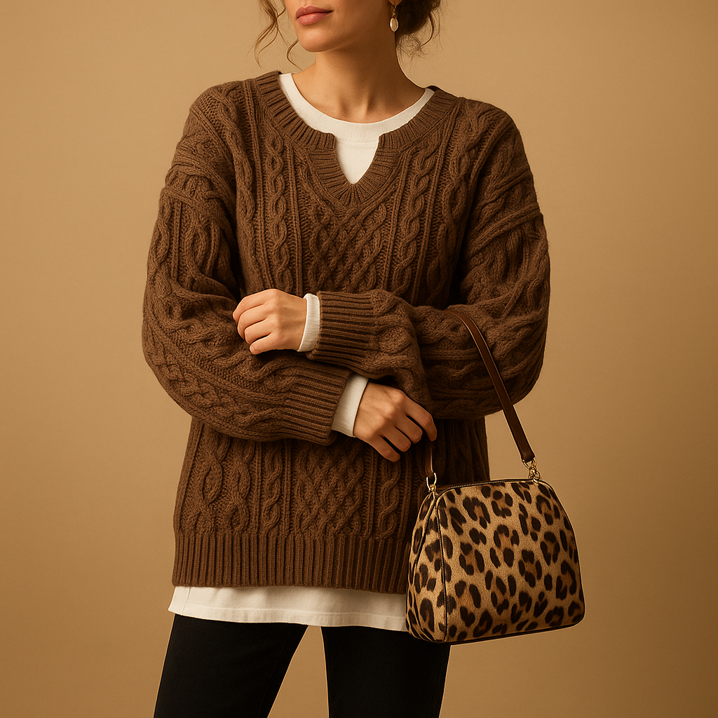 Chunky Knit Oversized Jumper til Kvinder med Rund Hals