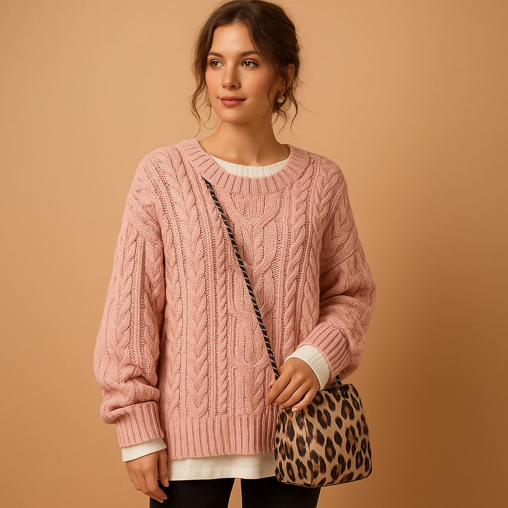 Chunky Knit Oversized Jumper til Kvinder med Rund Hals
