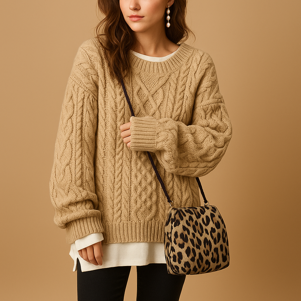 Chunky Knit Oversized Jumper til Kvinder med Rund Hals