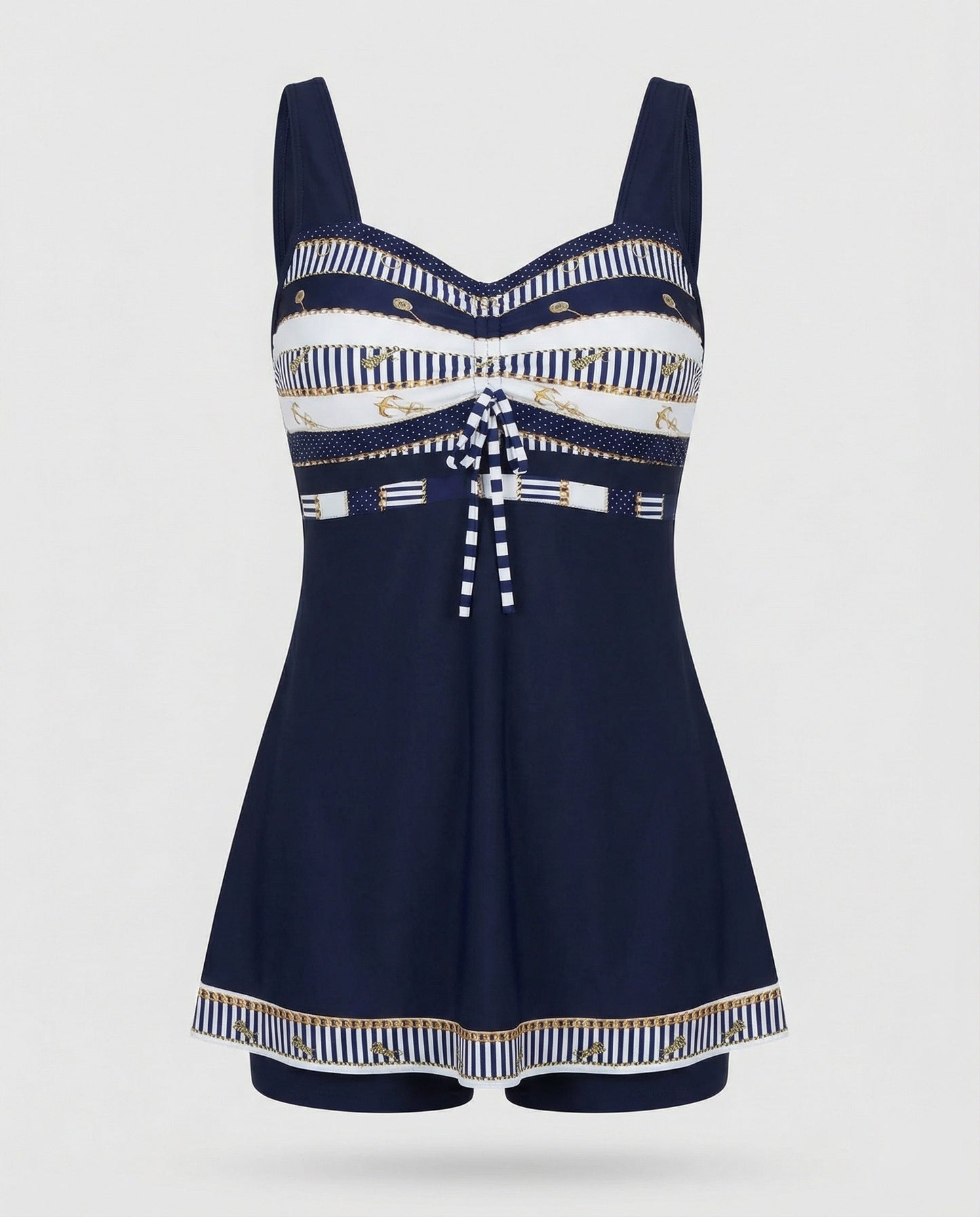 Smal, Blå Patchwork-Tankini – Lätt och Bekväm