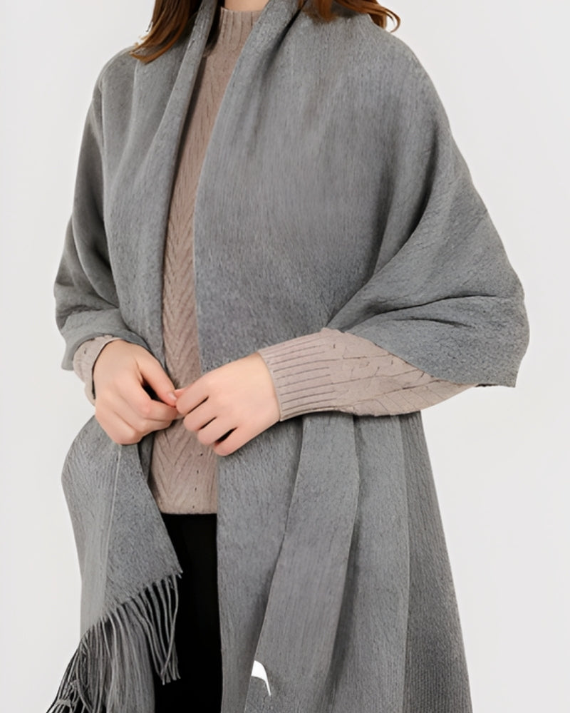 Vinter tørklæde til kvinder - Stort viklet tørklæde med kvaster