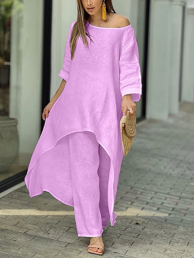 Asymmetrisk stilfuldt sæt med brede bukser – skab dit look