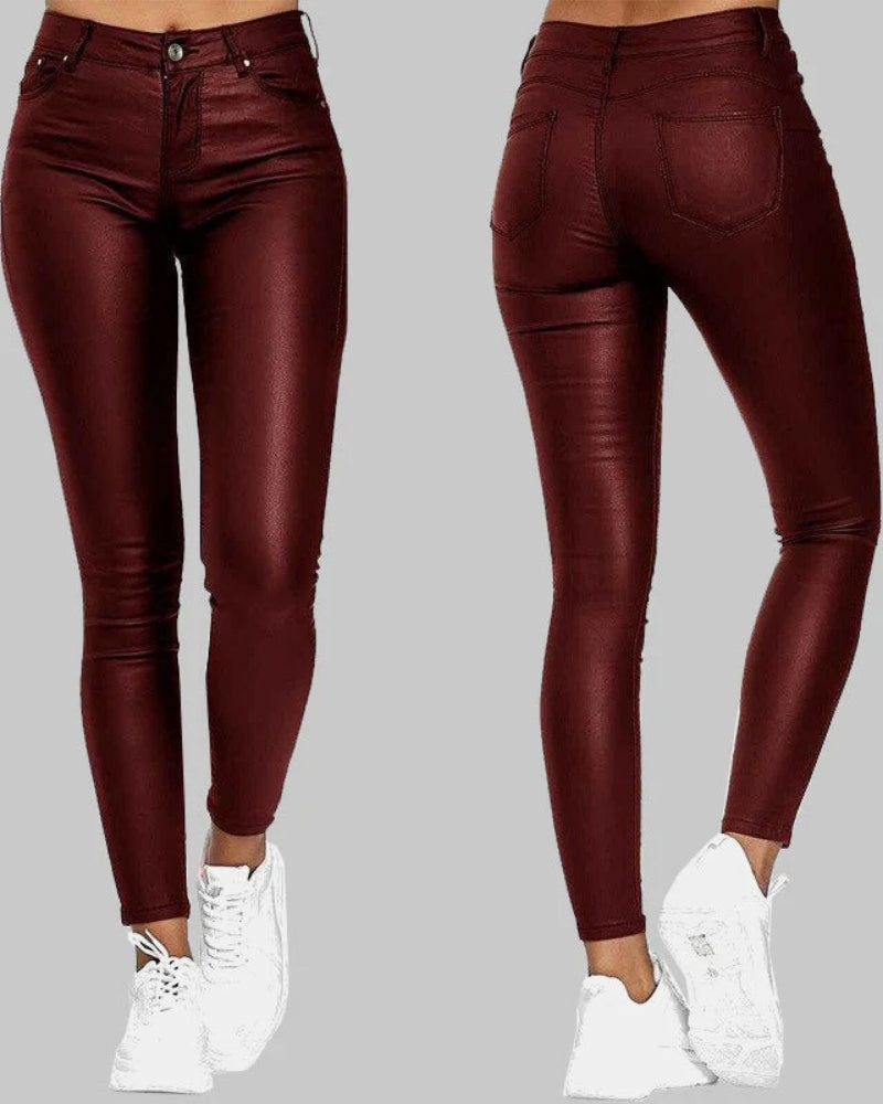 Svarta stretchbyxor i läderlook – Unisex skinny-modell för vardag eller fest