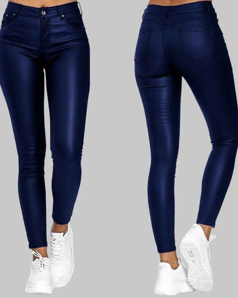 Svarta stretchbyxor i läderlook – Unisex skinny-modell för vardag eller fest
