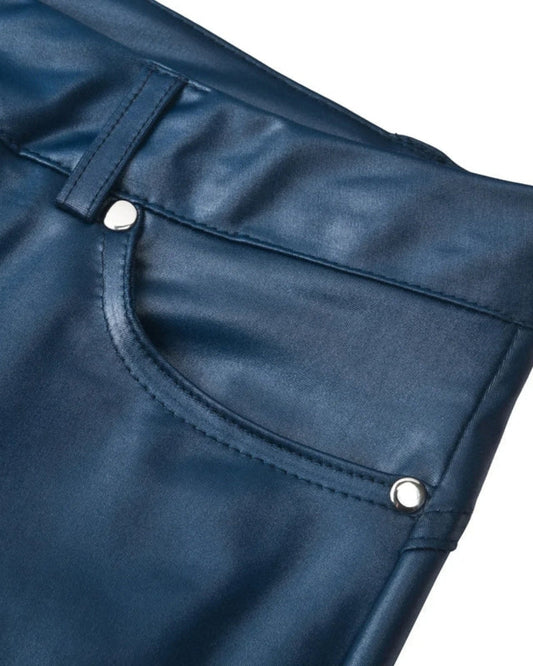 Sorte strækbukser i læderlook – Unisex skinny stil til casual eller formel