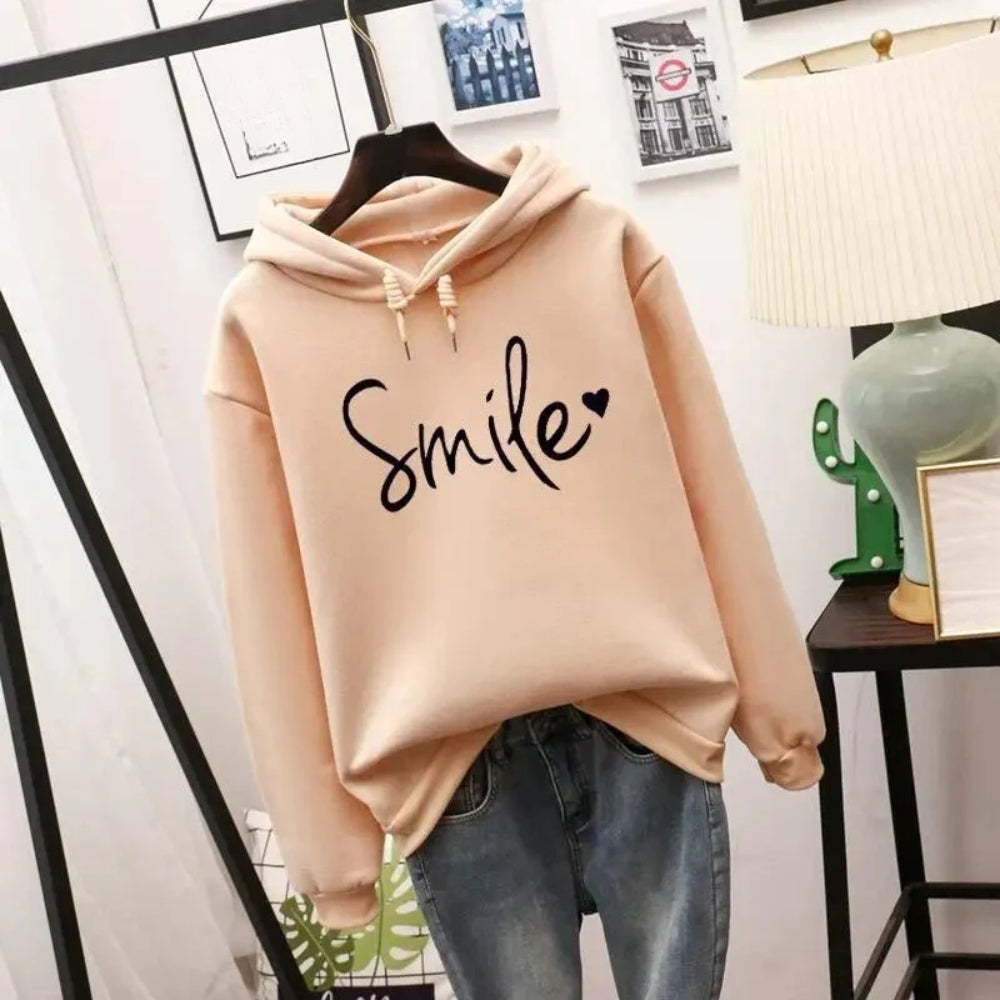 Smile-Love tryckt hoodie – Bekväm fritidströja