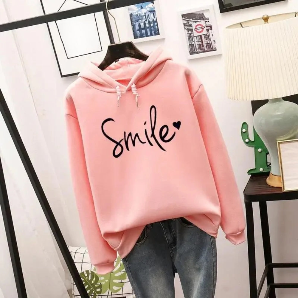 Smile-Love tryckt hoodie – Bekväm fritidströja