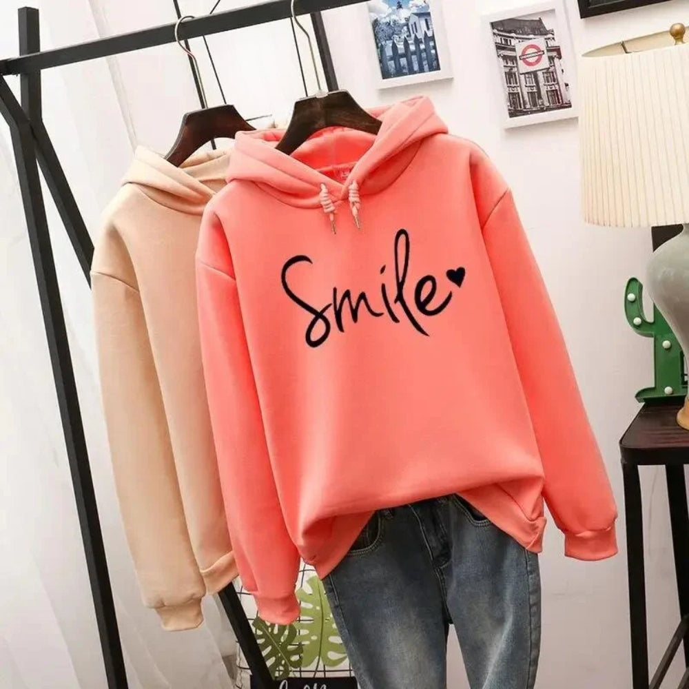 Smile-Love tryckt hoodie – Bekväm fritidströja