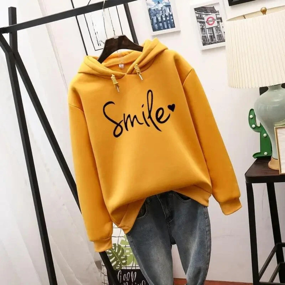 Smile-Love tryckt hoodie – Bekväm fritidströja