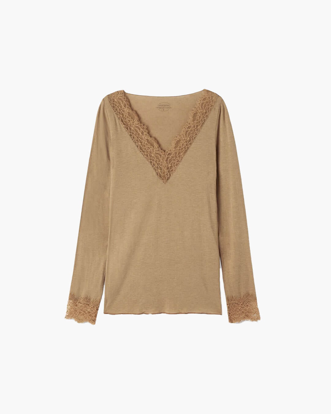 Feminine top med v-udskæring og delikate blonder