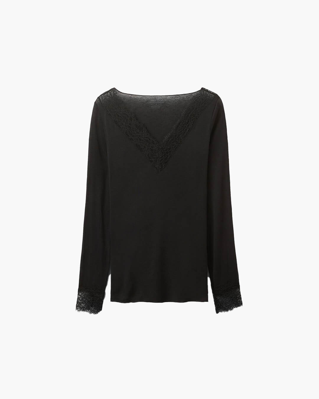 Feminine top med v-udskæring og delikate blonder