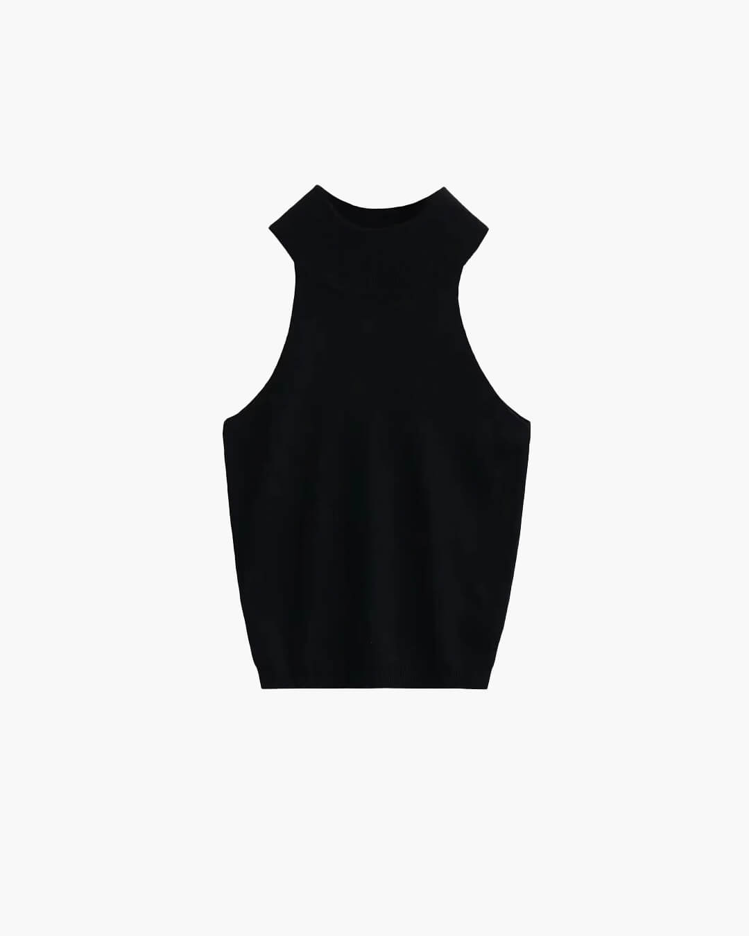 Elegant ärmlös stickad topp med hög hals