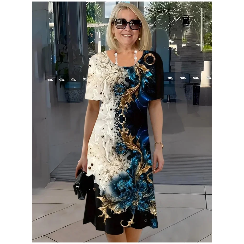 Mönstrad Midiklänning i Elegant Stil