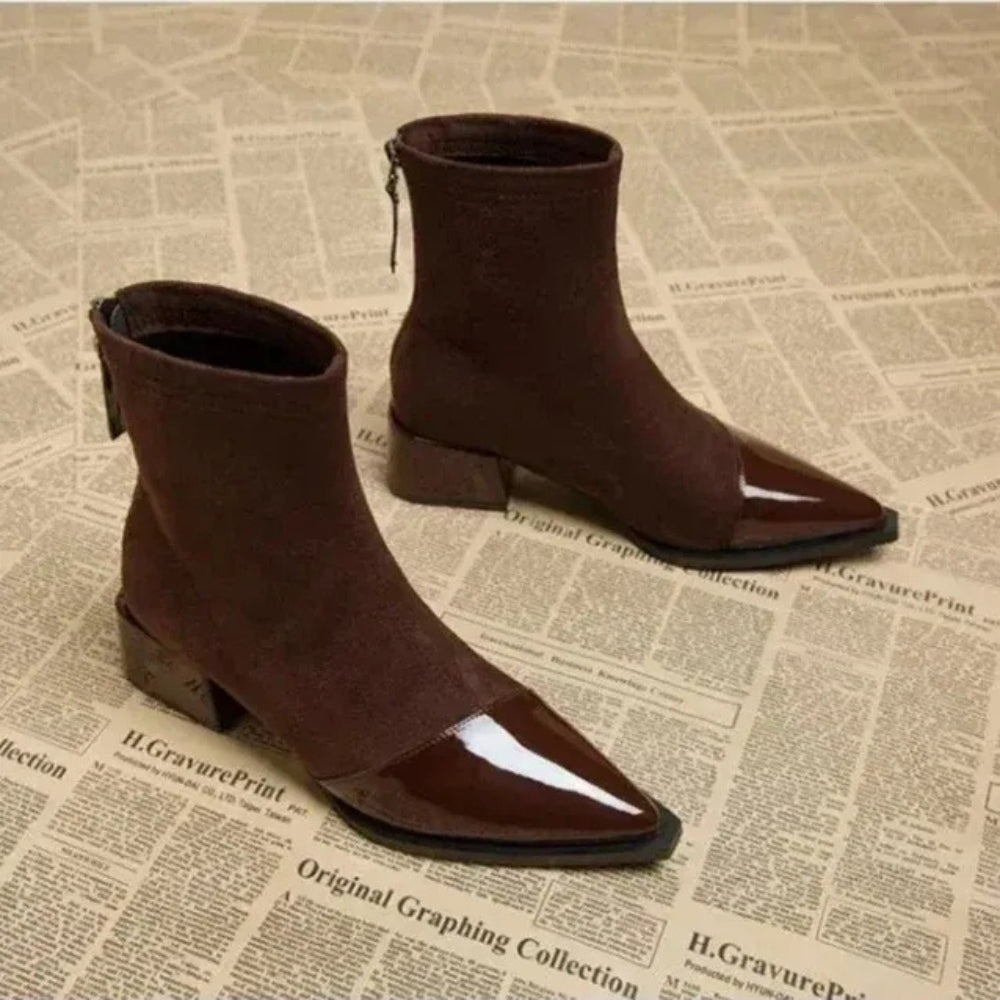 Stövlar för damer – Nubuck-look med lackade detaljer och blockklackar för en stilfull vardagslook