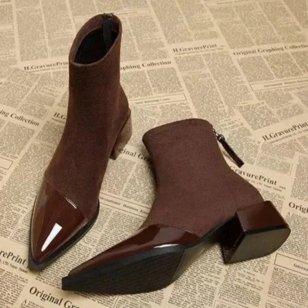 Stövlar för damer – Nubuck-look med lackade detaljer och blockklackar för en stilfull vardagslook