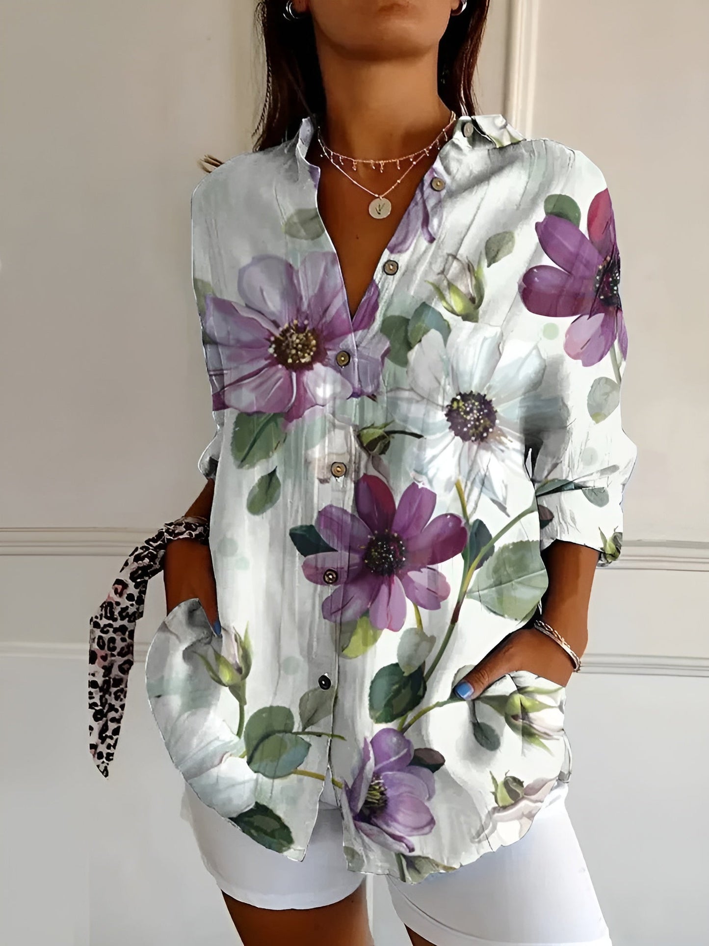 Soleil - Blommig Skjortblus med Lätthet och Stil