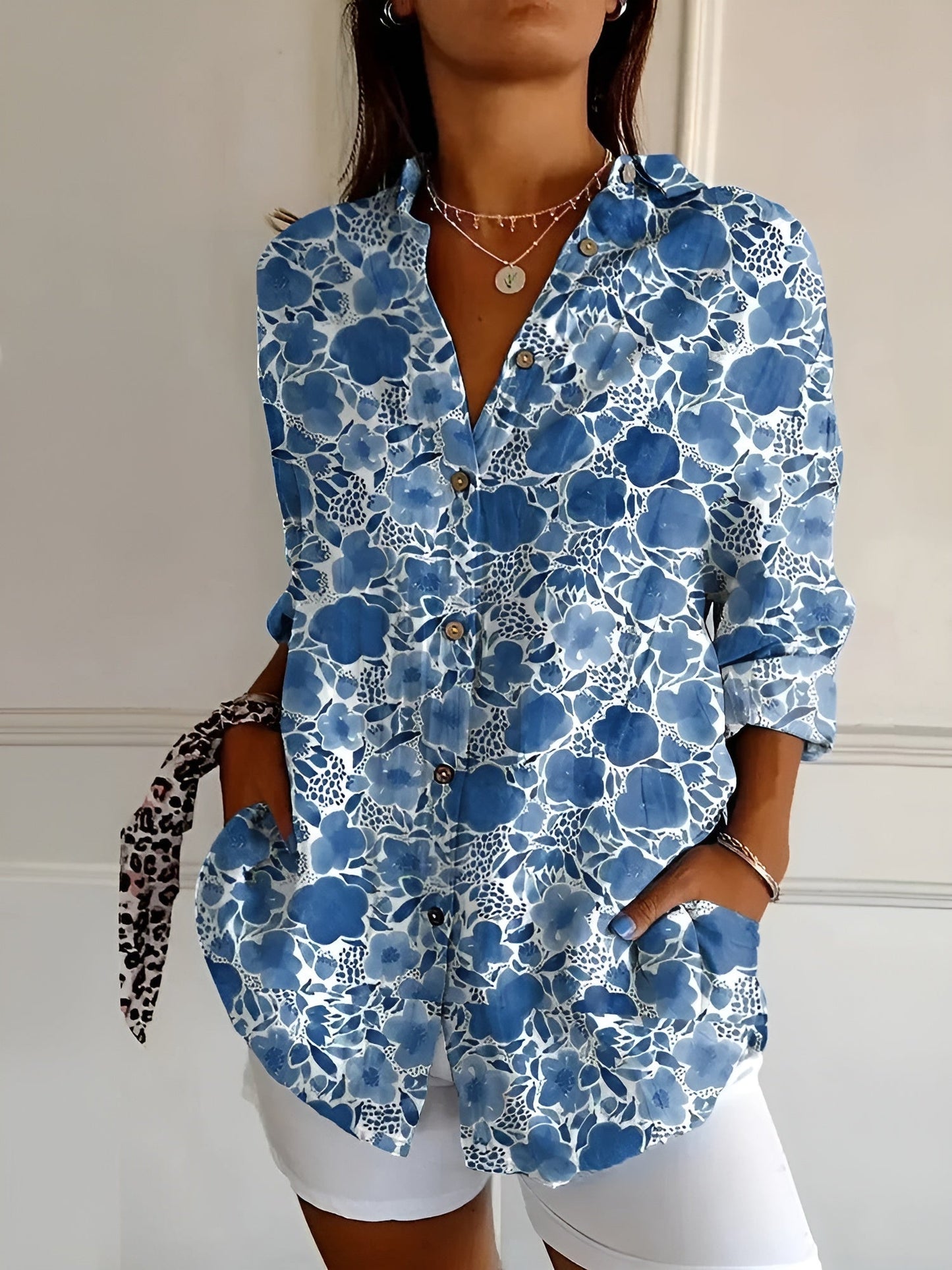 Soleil - Blommig Skjortblus med Lätthet och Stil
