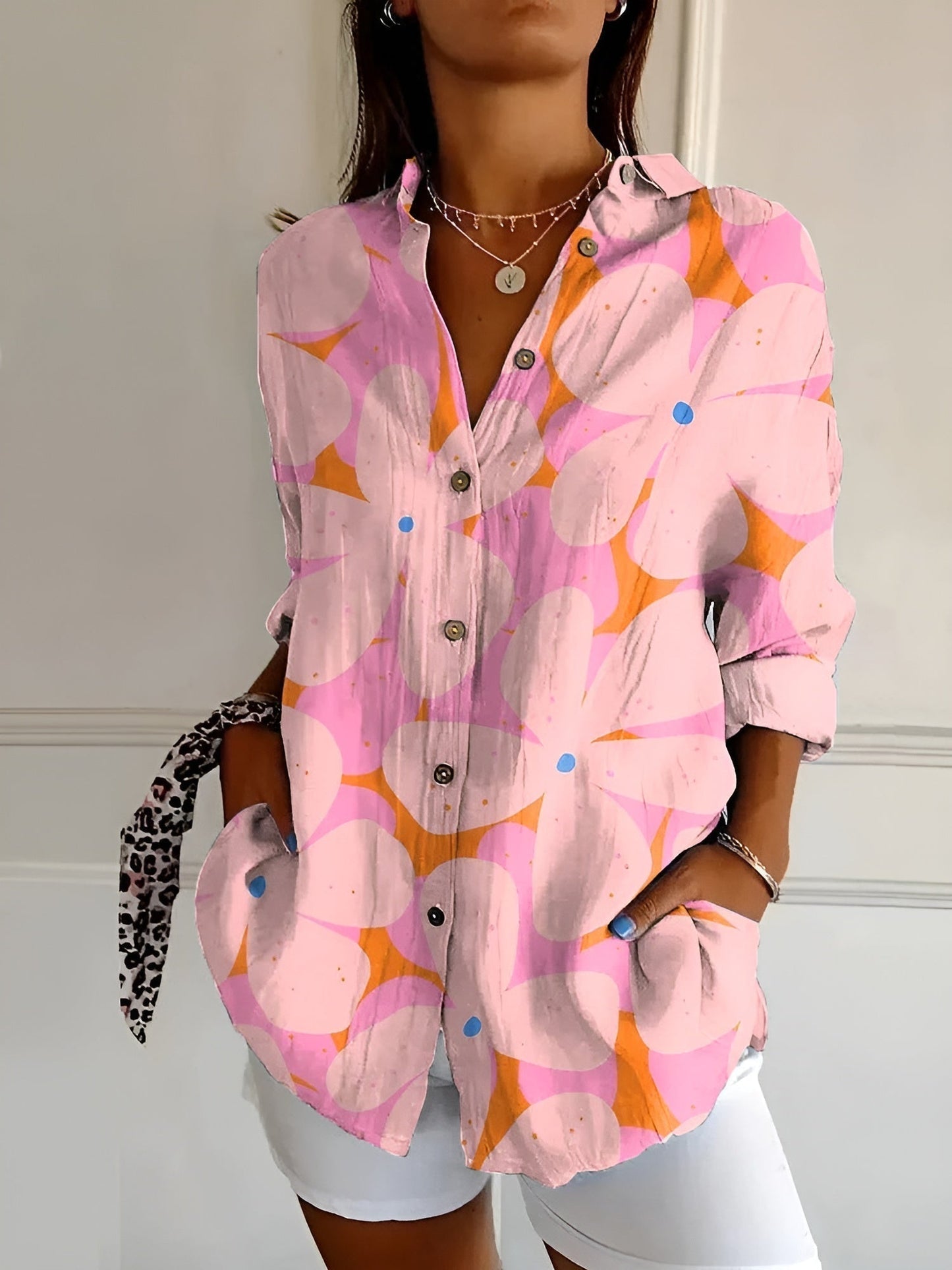 Soleil - Blommig Skjortblus med Lätthet och Stil