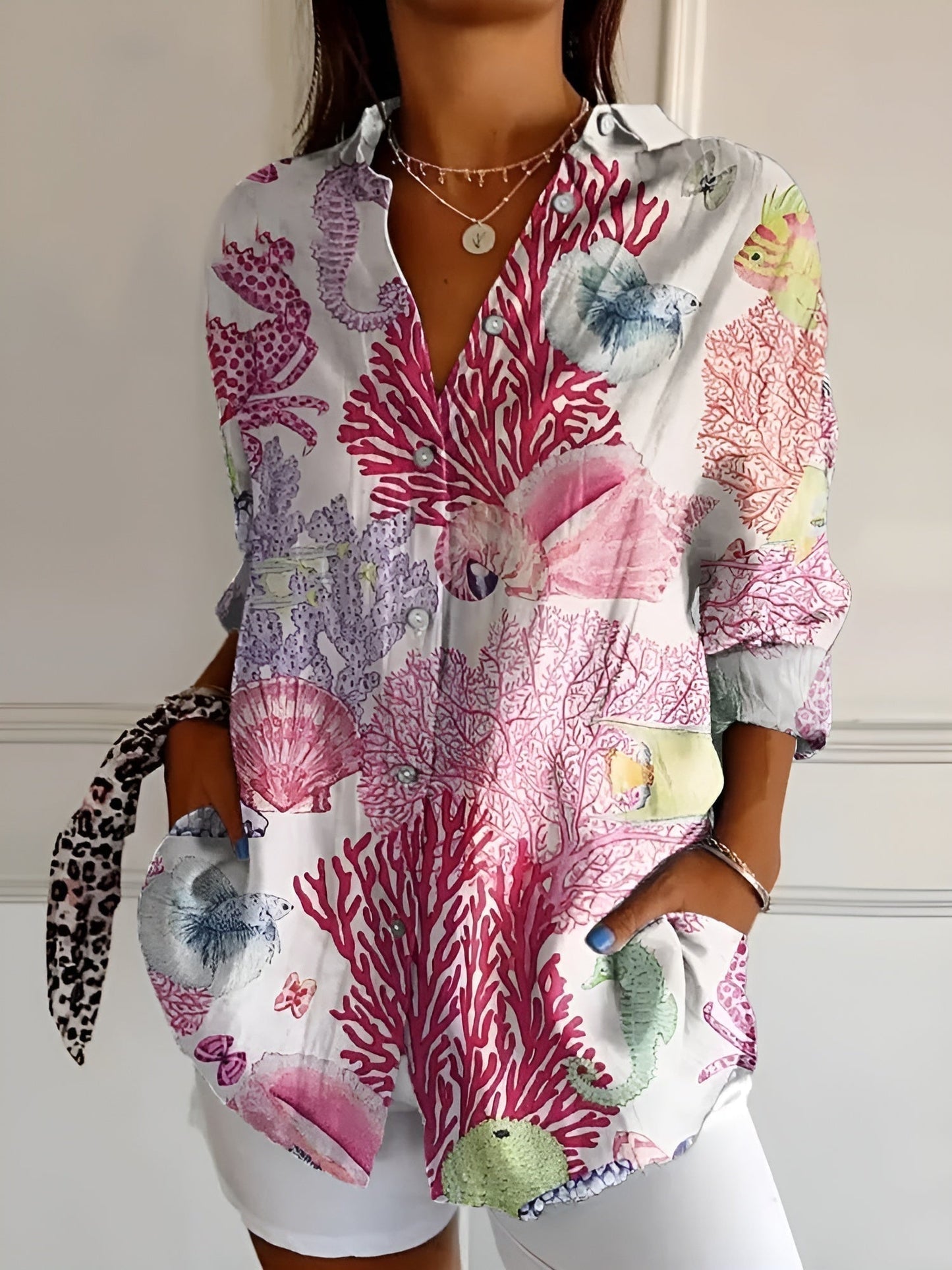 Soleil - Blommig Skjortblus med Lätthet och Stil