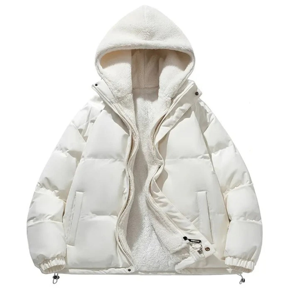 Varmende, skinnende puffer-vinterjakke til damer – med isolering og hætte