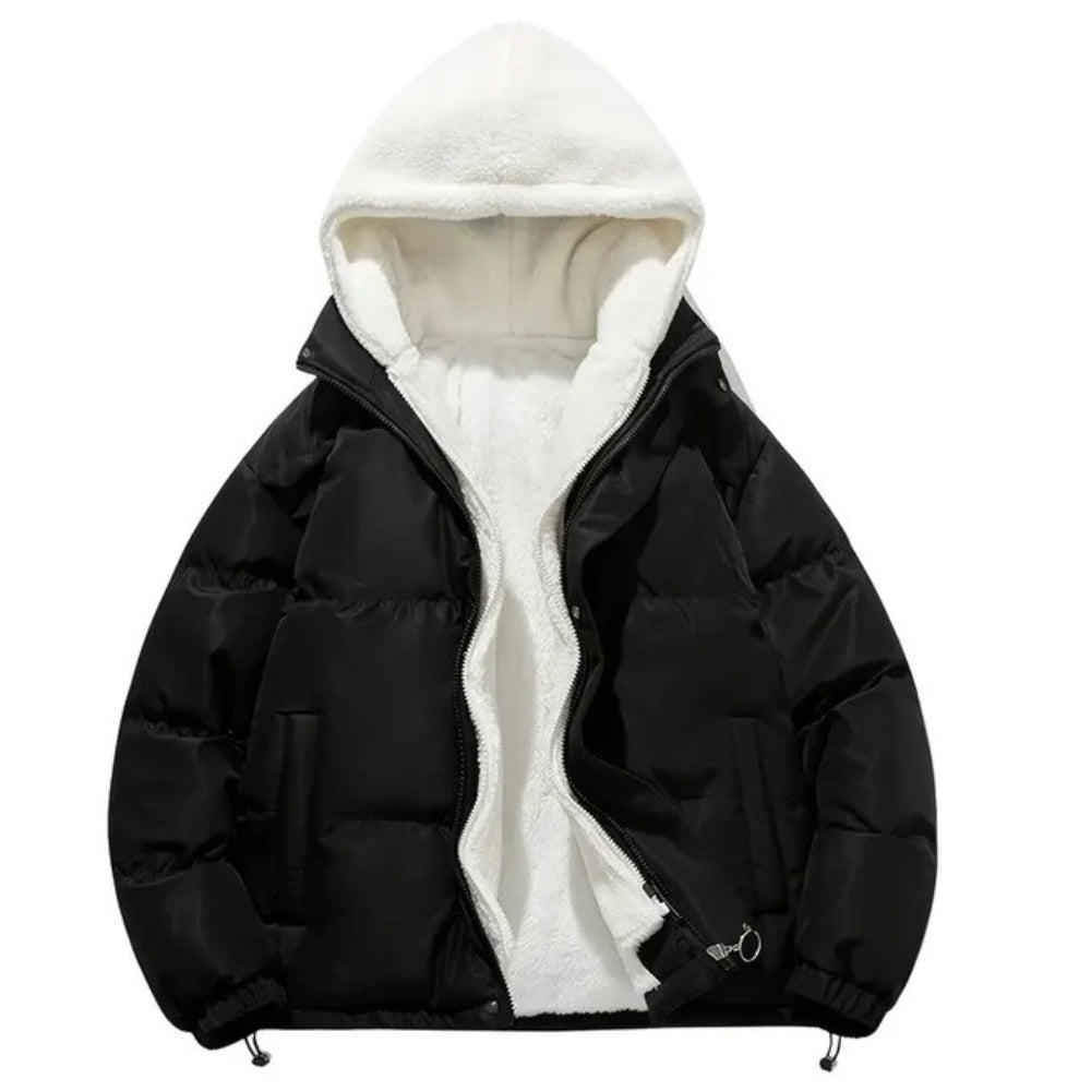 Varmende, skinnende puffer-vinterjakke til damer – med isolering og hætte