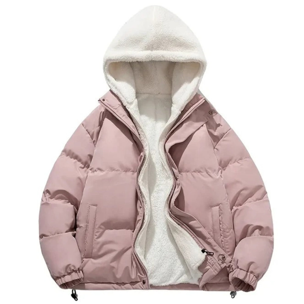 Varmende, skinnende puffer-vinterjakke til damer – med isolering og hætte