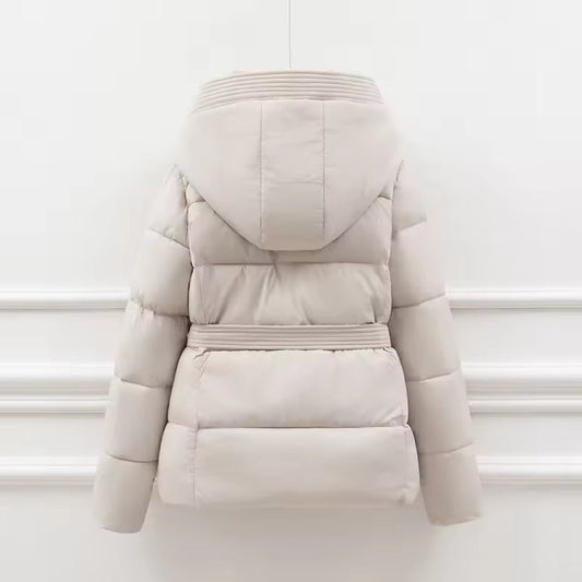 Varmende vinterjakke med bælte – Moderne pufferhætte til kvinder