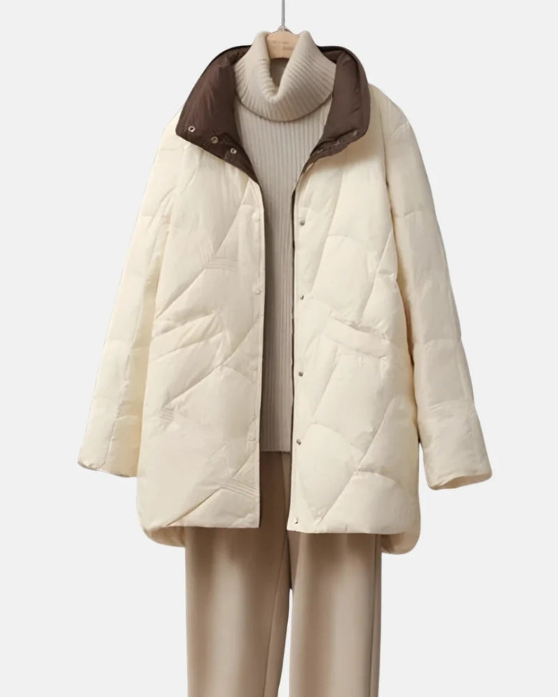 Vendt vinterjakke damer frakke – Kort quiltet frakke med trykknapper